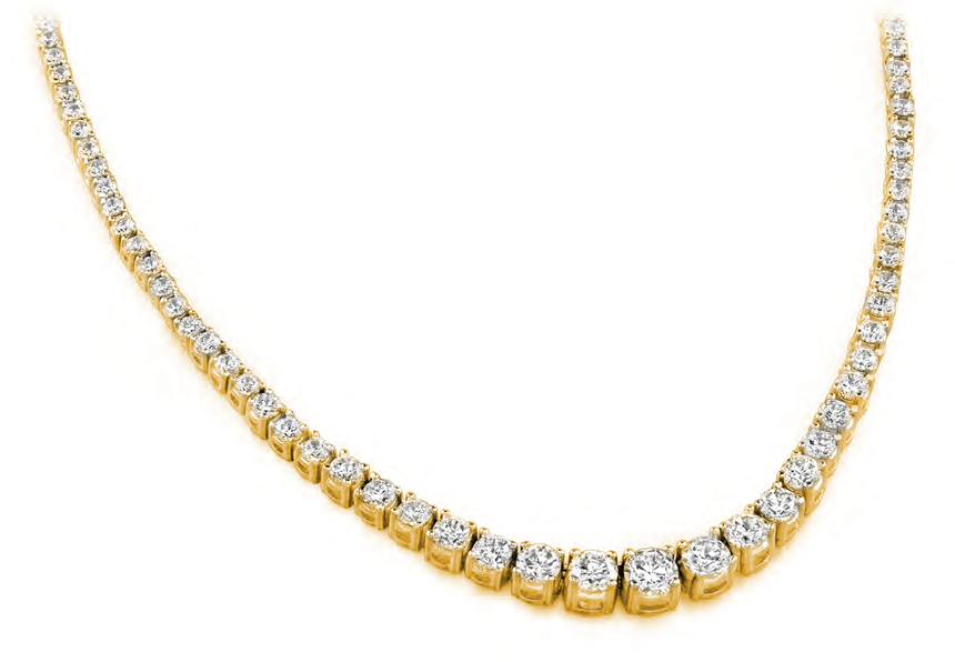 10.80 carat Round Graduated Diamond Tennis Necklace 14k Yellow Gold H